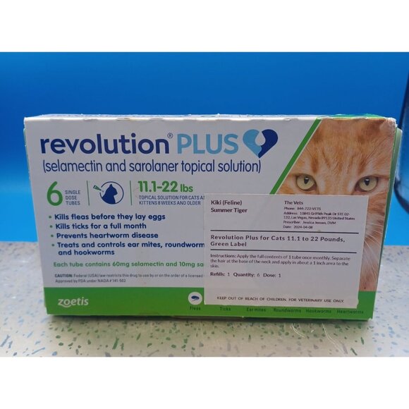 Revolution Plus For Cats 11.1-22 Lb 5 Pack Topical Flea Tick Treatment Exp 03/26 - Picture 1 of 7